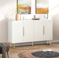 Buffet Cabinet with Storage, Credenza Storage Cabinet with 4 Doors, White Modern Sideboard for Living Room Hallway and Kitchen Coffee Bar Cabinet