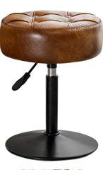 Adjustable Vanity Stool, 360°Swivel Vanity Chair for Makeup Room, Brown Stool Chair for Vanity, Small Faux Leather Vanity Stools for Bathroom, Living Room