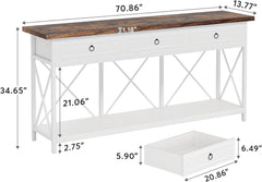 Farmhouse Entryway Table with Storage Shelf, Narrow Long Sofa Foyer Table for Entryway, Hallway (White/Brown)