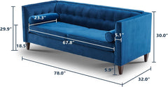 78'' W Velvet Sofa, Mid-Century Modern Love Seats Sofa Furniture with Bolster Pillows, Button Tufted Couch for Living Room, Tool-Free Assembly (Sofa, Navy Blue)