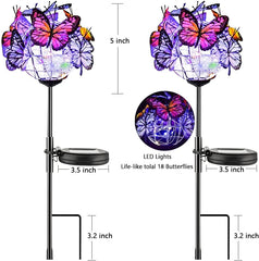 Outdoor Solar Lights, 2 Pack Solar Garden Stake Lights with 18 Butterflies Decoration Outdoor Lights, Waterproof Solar Butterfly Lights, Bigger Solar Panel for Patio Yard Pathway Garden Decor