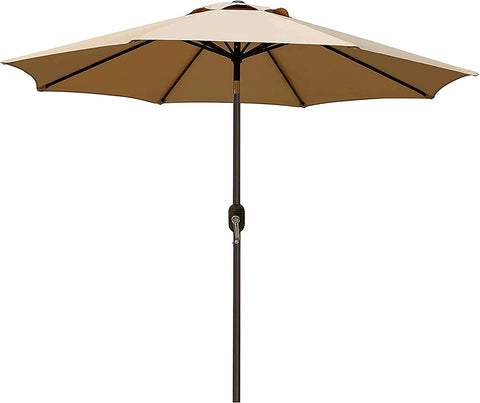 9' Outdoor Market Patio Umbrella with Push Button Tilt and Crank, 8 Ribs (Tan)