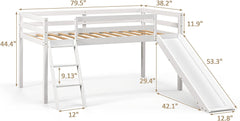 Loft Bed with Slide, Wood Twin Low Loft Bed with Climbing Ladder & Storage Space for Kids Toddler, White