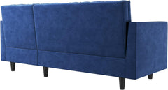 Velvet Convertible Sectional Sofa, L Shaped Couch with Reversible Chaise for Small Apartment, Blue