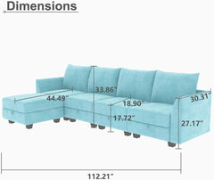 Reversible Sectional Sofa L Shaped Couch with Storage Convertible Modular Sofa with Chaise,Aqua Blue