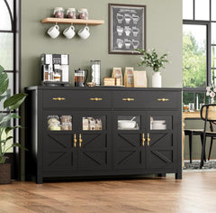 Buffet Cabinet with Storage, 55.1" Large Sideboard Buffet Cabinet, Farmhouse Sideboard Kitchen Cabinet with 2 Drawers and 4 Doors, Wood Coffee Bar Cabinet Buffet Table for Kitchen