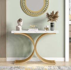 Entryway Console Table with Gold Metal Base, 39-inch Modern Foyer Entry Tables, Narrow Sofa Accent Table with White Faux Marble Top for Entrance, Hallway, Living Room (Gold&Whtie)