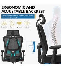 Primy Ergonomic Office Chair, Computer Desk Chair with Adjustable Sponge Lumbar Support, Comfortable Thick Cushion High Back Desk Chair with Adjustable Headrest and PU Armrests