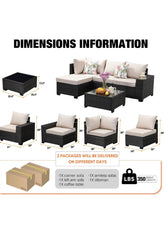 Patio Furniture Set 5 Pieces All Weather Patio Conversation Sets Wicker PE Rattan Outdoor Sectional Couch Sofa Set with Cushion Ottoman & Coffee Table for Garden, Backyard, Beige