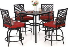 Patio Bar Set 5 Piece Outdoor High Dining Table and Chairs Set ,Red