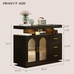 Coffee Bar Cabinet Kitchen Storage Cabinet & Sideboard Buffet Cabinets - Wood Coffee Bar Table with Shelf Capacity for Dinning Room/Living Room/Kitchen(Black)