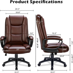 Home Office Desk Chair,Managerial Executive Chair,Ergonomic High Back Computer Chair with Cushions Armrest,Height Adjustable Big and Tall PU Leather Chair with Lumbar Support