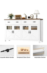 Buffet Cabinet with Storage, 55.1" Large Sideboard Buffet Cabinet, Farmhouse Sideboard Kitchen Cabinet with 2 Drawers and 4 Doors, Wood Coffee Bar Cabinet Buffet Table for Kitchen