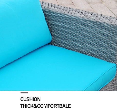 Gray Rattan Wicker Sectional Outdoor Sofa Set Outside Couch w/Blue Washable Seat Cushions