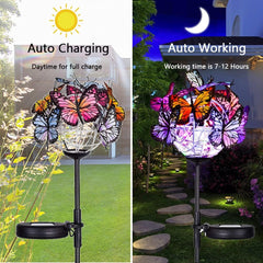 Outdoor Solar Lights, 2 Pack Solar Garden Stake Lights with 18 Butterflies Decoration Outdoor Lights, Waterproof Solar Butterfly Lights, Bigger Solar Panel for Patio Yard Pathway Garden Decor