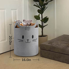 Tall Baby Laundry Basket with Handles, Cat Toy Basket for Clothes, Towels, Blankets, Baby Hamper for Nursery, Woven Rope Storage Basket, 16" L x 20" H, Grey