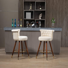 Bar Stools Set of 2, 27.7” Velvet Tufted Counter Height Barstools, 360-Degree Swivel Modern Upholstered Bar Chairs with Back & Footrest for Kitchen Island