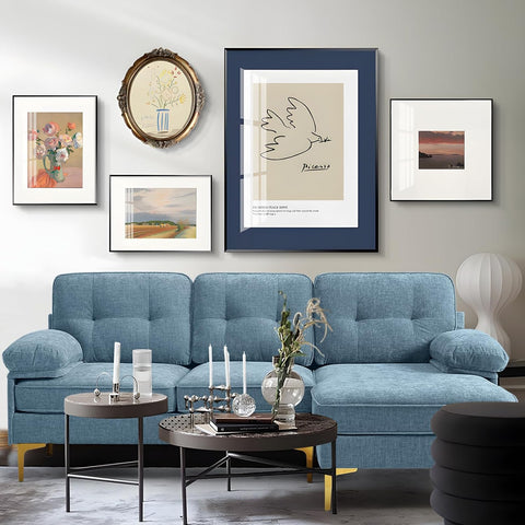 82" Modern Couch w/Chaise, L Shaped Sofa Couch Reversible, Chenille Small Sectional Sofa, Sofa with Chaise Mid-Modern Century Couch with Removable and Washable Cushions (Light Blue)