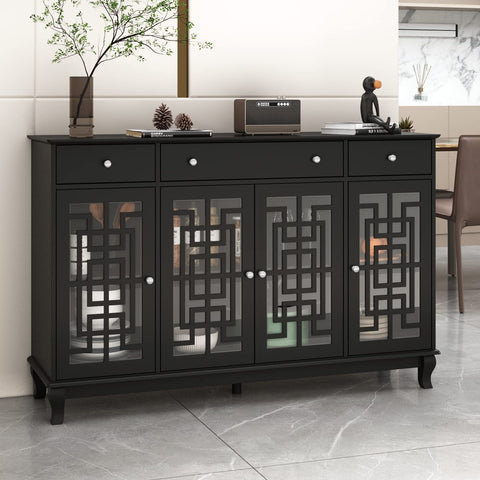 Buffet Sideboard Storage Cabinet with Glass Doors,Black