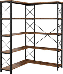 5-Shelf Corner Bookcase, Vintage Industrial Corner Bookshelf Etagere Bookcase,