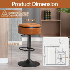 Round Storage Bar Stool, Black Faux Leather Height Adjustable Barstool, 360°Counter Height Swivel Stool, Armless Bar Chair with Metal Frame for Kitchen Counter Dining Living Room