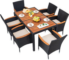 7 Pieces Outdoor Dining Table and Chairs Set for Backyard, Garden, Deck, Beige