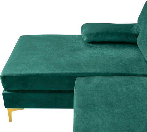 Modern Sectional Sofa L Shaped Velvet Couch, with Extra Wide Chaise Lounge and Gold Legs Green