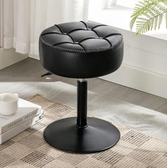 Adjustable Vanity Stool, 360°Swivel Vanity Chair for Makeup Room, Brown Stool Chair for Vanity, Small Faux Leather Vanity Stools for Bathroom, Living Room