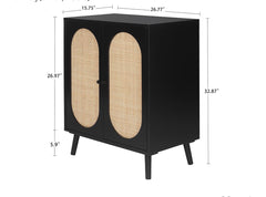 Set of 2 Sideboard Cabinet with Handmade Natural Rattan Doors, Black
