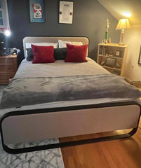 Metal Bed Frame with Curved Upholstered Headboard and Footboard, Platform Bed Frame with Under Bed Storage, No Box Spring Needed, Vintage, Beige