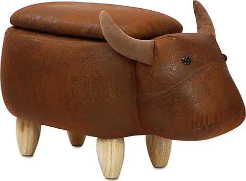 Brown Furniture 15" Seat Height Animal Cow-Faux Leather Look-Durable Legs-Storage for Nursery, Bedroom, Playroom & Living Room-Décor Ottoman