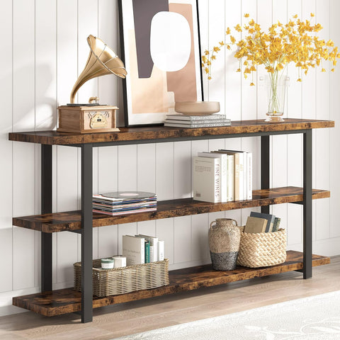 70.8 Inch Extra Long Console Table for Entryway, Narrow Hallway Table, Wood Sofa Table with 3 Tier Storage Shelves for Living Room