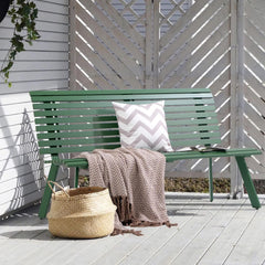 Outdoor Aluminum Garden Bench, Patio Porch Chair Furniture, Slatted Design w/Backrest, Green