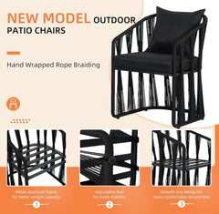 3 Pieces Outdoor Patio Furniture Set Woven Rope Chairs, Outdoor Chairs with Table and Soft Cushions,Ideal for Yard,Garden,Balcony,Poolside Conversation,Black