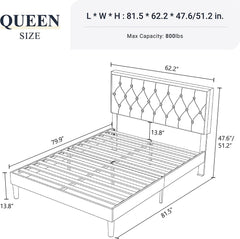 Queen Size Button Tufted Platform Bed Frame/Fabric Upholstered Bed Frame with Adjustable Headboard/Wood Slat Support/Mattress Foundation/Dark Grey