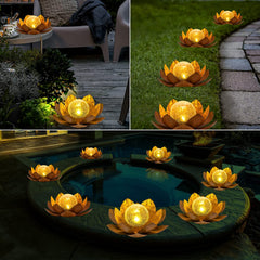 Solar Light Outdoor(2Pack), Art Crackle Globe Glass Lotus Decoration, Solar LED Waterproof Metal Flower Lights for Patio,Lawn,Walkway,Tabletop
