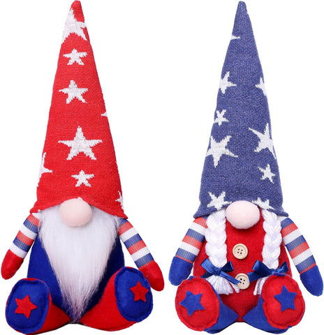 4th of July Decorations Gnomes - 2pcs Mr & Mrs. Patriotic Gnomes - Handmade Swedish Tomte for Fourth of July Memorial Day Decorations Veterans Day