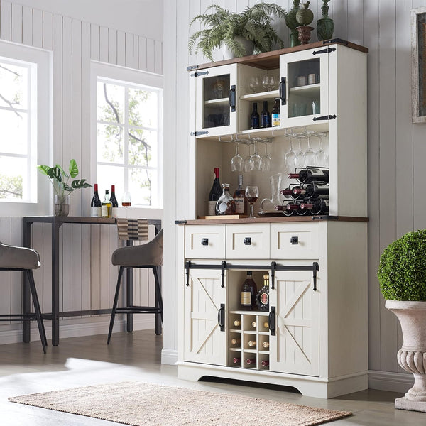 Farmhouse Bar Cabinet with Sliding Barn Door, 72