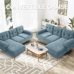 82" Modern Couch w/Chaise, L Shaped Sofa Couch Reversible, Chenille Small Sectional Sofa, Sofa with Chaise Mid-Modern Century Couch with Removable and Washable Cushions (Light Blue)