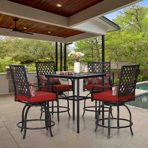 Patio Bar Set 5 Piece Outdoor High Dining Table and Chairs Set ,Red