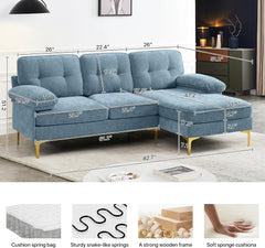 82" Modern Couch w/Chaise, L Shaped Sofa Couch Reversible, Chenille Small Sectional Sofa, Sofa with Chaise Mid-Modern Century Couch with Removable and Washable Cushions (Light Blue)