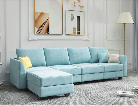 Reversible Sectional Sofa L Shaped Couch with Storage Convertible Modular Sofa with Chaise,Aqua Blue