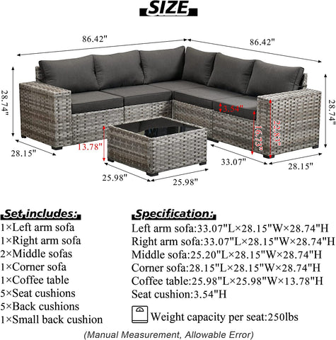 6 PCS Wicker Outdoor Sectional Furniture Set