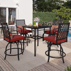 Patio Bar Set 5 Piece Outdoor High Dining Table and Chairs Set ,Red