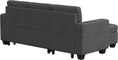 Sofa Bed Reversible Convertible Sleeper Pull Out Couches with Storage Chaise, Linen Fabric Furniture for Living Room, Dark Gray