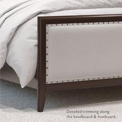 Queen Bed Frame with Adjustable Headboard, Full Wooden Slats, No Box Spring Needed - Queen Upholstered Bed Frame in Natural Fabric