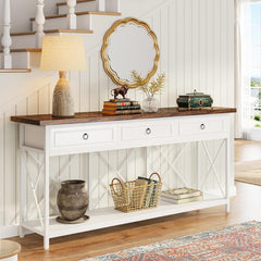 Farmhouse Entryway Table with Storage Shelf, Narrow Long Sofa Foyer Table for Entryway, Hallway (White/Brown)