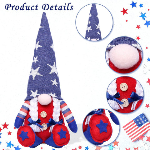 4th of July Decorations Gnomes - 2pcs Mr & Mrs. Patriotic Gnomes - Handmade Swedish Tomte for Fourth of July Memorial Day Decorations Veterans Day