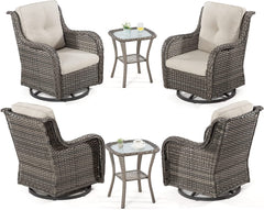 6 Pieces Patio Wicker Conversation Set with Premium & Soft Fabric Cushions(Brown/Orange)