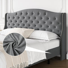 Modern Upholstered King Bed Frame,Button Tufted Headboard and Footboard Design Solid Wooden Slat Support Easy Assembly, Grey